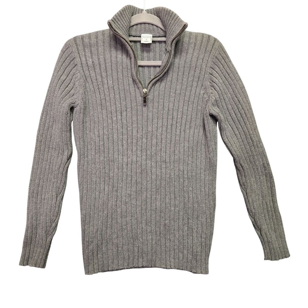Vintage Y2K Old Navy Preppy Gray Ribbed Half-Zip Cotton Sweater‎ Pullover
